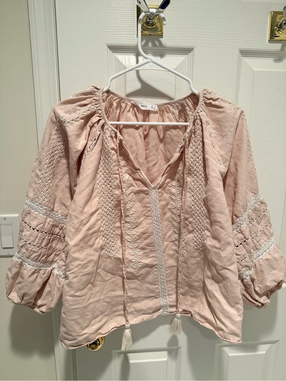 Mango Blush Embroidered Peasant Top